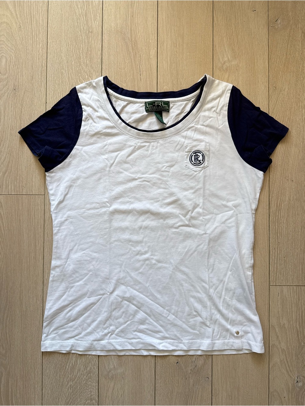 Lauren Active Ralph Lauren Crest Logo Embroidered T Shirt White Navy Size L
